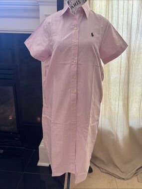 Ralph Lauren Pink Striped Button-Down Shirt Dress